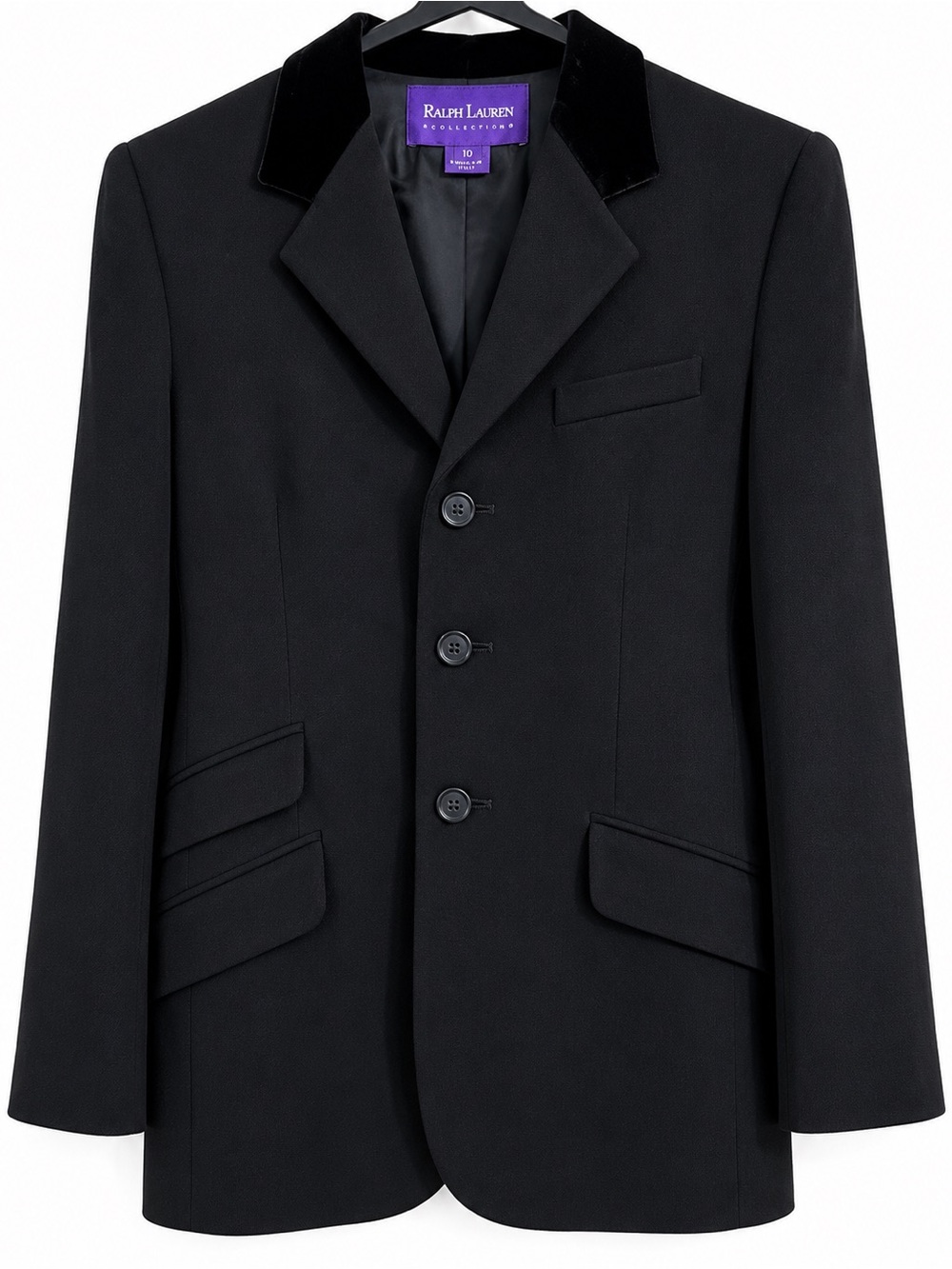 Ralph Lauren Black Blazer with Velvet Notch Collar! VINTAGE 100% wool